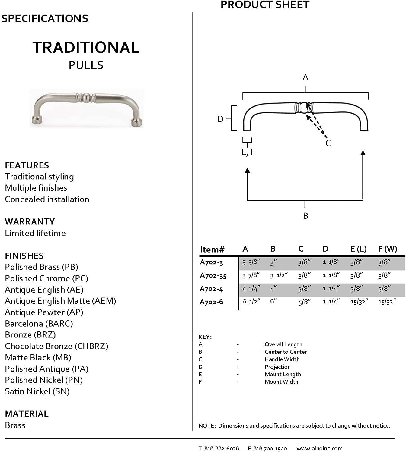 Alno A702-35-AE Traditional 3-1/2" Cabinet Pull Antique English