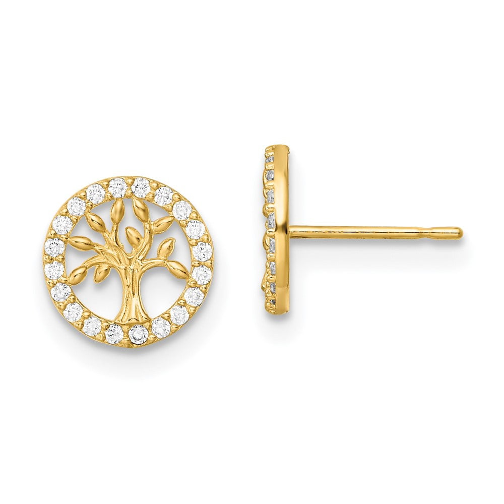 Jewel Connection Multi-Color CZ Tree of Life Stud Earrings in 14K Yellow Gold 