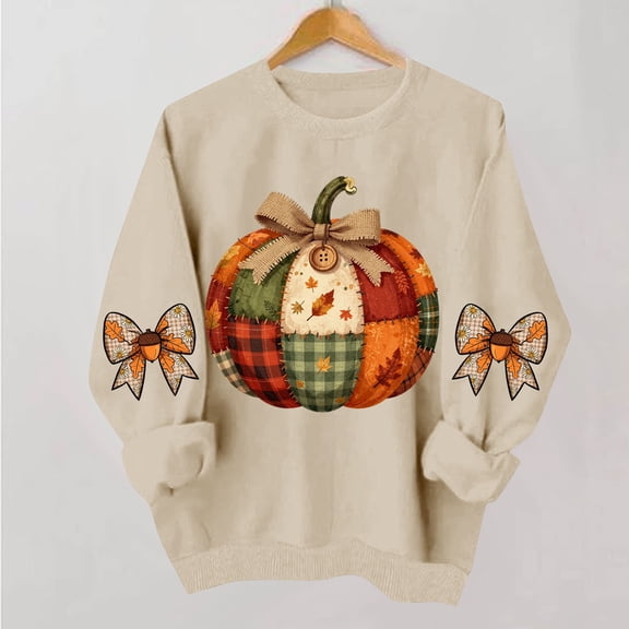 VKOYWKM Women's Fall Thanksgiving Sweatshirt Pumpkin Graphic Crewneck Long Sleeve Pullover Top