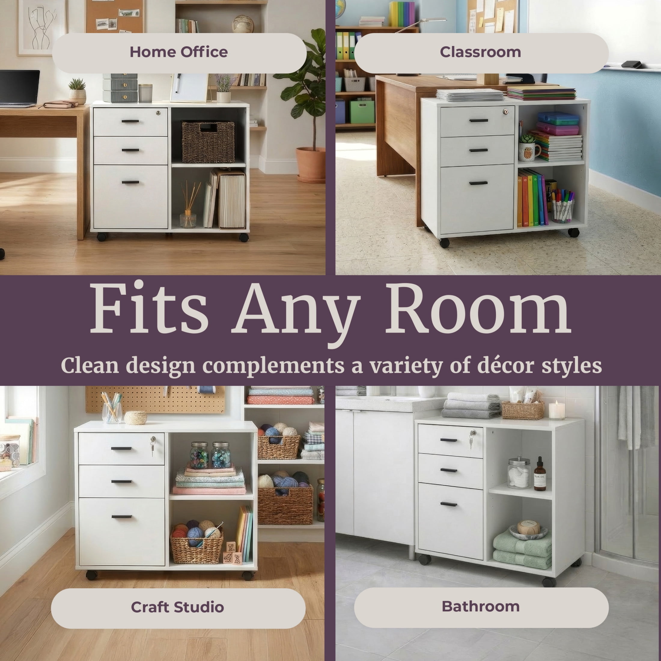 Lavish Home 3 Drawer File Cabinet with 3 Storage Drawers and Adjustable Shelf (White)