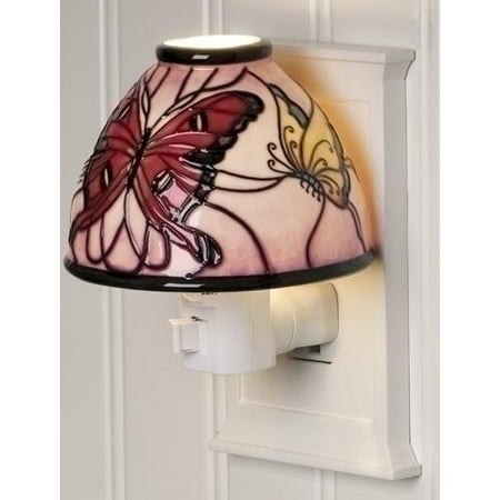 4.5" Red and Yellow Butterfly Lamp Shade Ceramic Night Light