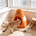 thumbnail image 5 of Funny Caution Bad Cat Bed, 2026 Cute Soft Fleece Cozy Zipper Pet House with Detachable Inner Padding(Yellow,L), 5 of 7