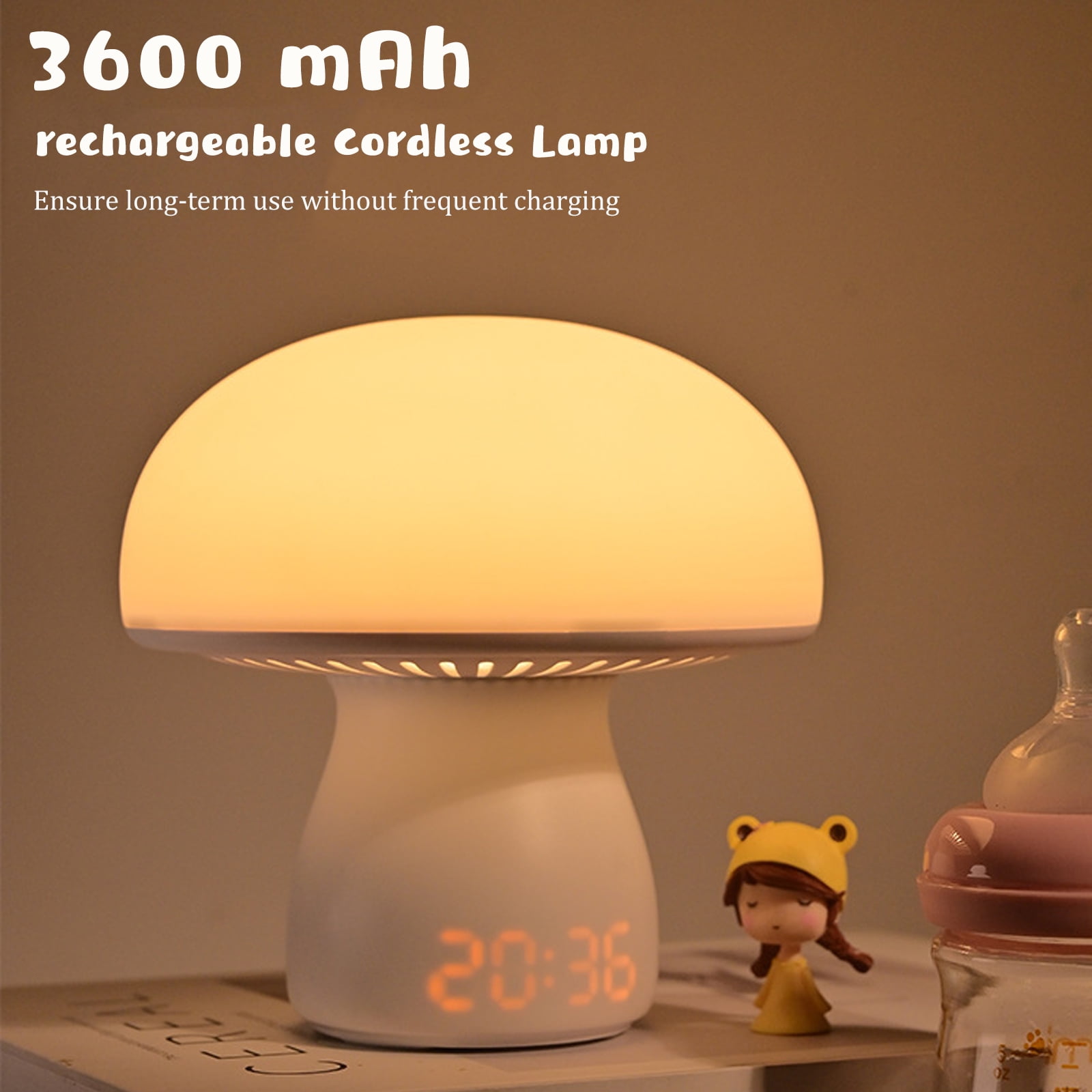 Mushroom Night Light for Kids, Rechargeable Touch Mushroom Lamp with Timer & Clock Display, 3 Color Temperatures Dimmable Nursery Lights Bedside Lamp, Cute Lamp for Girls Boys Baby Toddlers