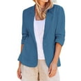 thumbnail image 2 of Lightweight Business Casual Linen Work One Button Suit Jacket With Pocket, Blue L, Size S-5XL, 2 of 9