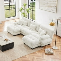 Oversized U Shaped Cloud Sofa Couch for Living Room - Luxury Modular with 2 Ottomans in Chenille White