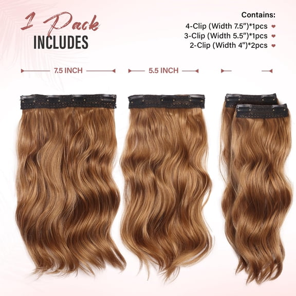 WEIF-Clip in Hair Extensions - 14 Inch Wavy Synthetic Hair Extensions Clip ins (Color: Light Brown mix Blonde)