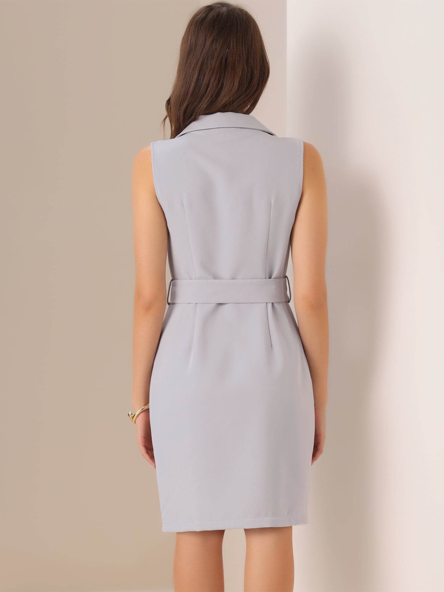 DARING DIVA Sleeveless Notched Lapel Double Breasted Blazer Dresses L Light Gray