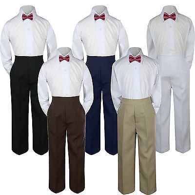 

3pc Burgundy Bow Tie Suit Shirt Pants Set Baby Boy Toddler Kid Uniform S-7