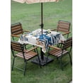 thumbnail image 3 of Outdoor Tablecloth with Umbrella Hole and Zipper, Blue Christmas Snowman Square Table Cloth 60x60 Inch Waterproof Tablecloth, Xmas Tree Elk Gifts Snowflake Vintage Picnic Table Cover for Patio, 3 of 7