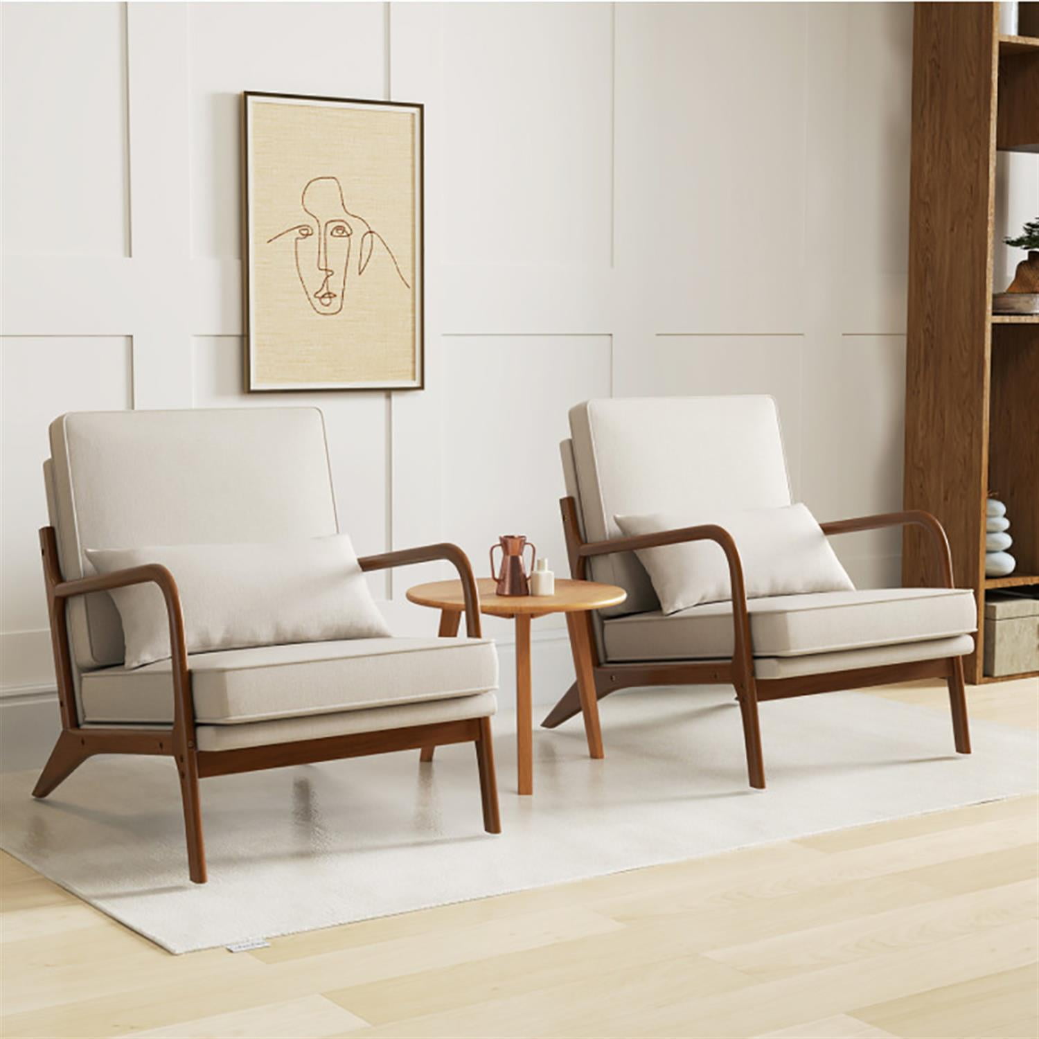 Demi Bonn Modern Accent Chair, Elegant Armchair with Rubber Wood Armrests and Removable Back, Suitable for Living Room Bedroom Reception Room Office, Beige