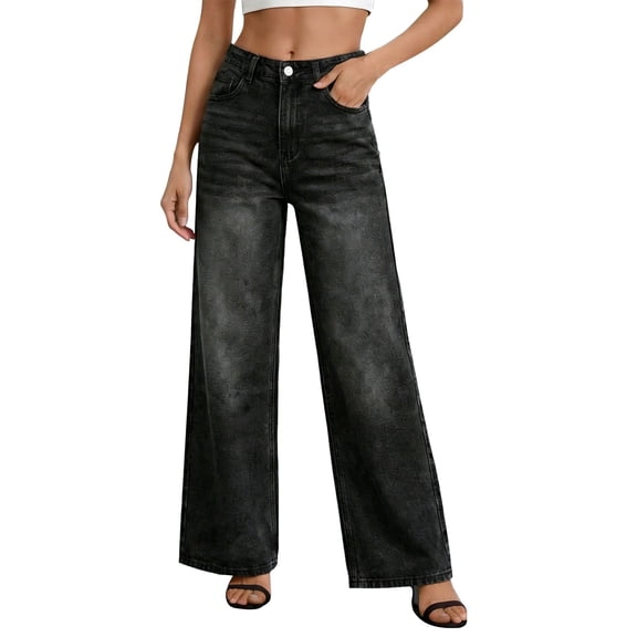 Womens Baggy Jeans, Audhol Women's Wide Leg Jeans High Waisted Stretchy Denim Pants Loose Fit Boyfriend Denim Pants Womens Jeans Stretchy Black L