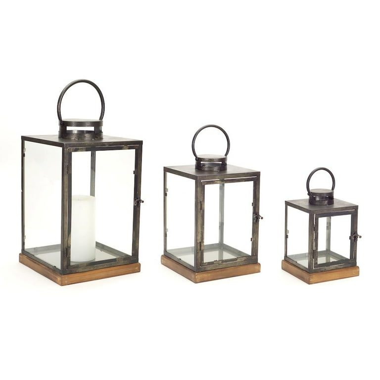Set Of Three Gray Flameless Floor Lantern Candle Holder Set Of Three Gray Flameless Floor Lantern Candle Holder