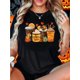 thumbnail image 1 of Women'S Black T-Shirt with Pumpkin Spice Drink Design - Casual Crew Neck Short Sleeve Top, autumn-Themed Graphic Tee for Fall Celebrations, Fall Festive Clothing | Playful Graphic Tee, 1 of 6
