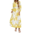thumbnail image 5 of Bohemian Style Women Three Quarter Floral Print Lapel Button Down Long Maxi Dress, 5 of 6