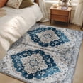thumbnail image 4 of 3'x5' Area Rugs, Blue Boho Floral Indoor Outdoor Area Rug for Living Room Bedroom, Vintage National Floral Textured Washable Bathroom Rugs Kitchen Floor Carpet Mats Home Decor Aesthetic, 4 of 8