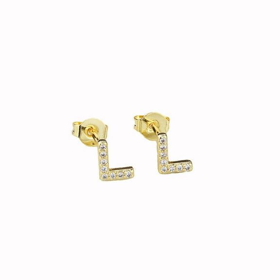 Bonjour Jewelers 14k Yellow Gold Created Diamond Initial L Letter Stud Earrings Plated