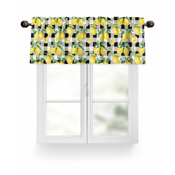 Farmhouse Yellow Tropical Lemon Kitchen Valances for Windows Black And White Plaid Valance Curtains for Kitchen /Living Room/Bedroom/ Bathroom Decor, 42"x12 " ,Rod Pocket 1 Panel,