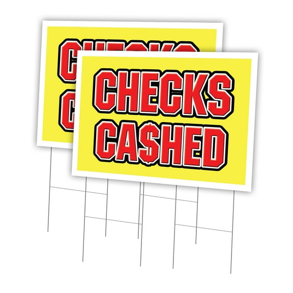 Checks Cashed 2 Pack Of 24" x 36" Yard Sign & Stake | Advertise Your Business | Stake Included Image On Front Only | Made in The USA