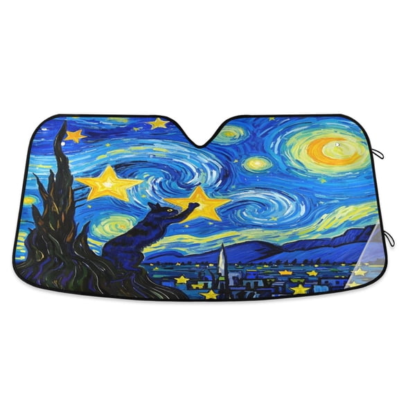 ALAZA Cat Starry Night Windshield Sun Shade Car Foldable Sun Visor Block UV Rays Protector 55"x27.6"