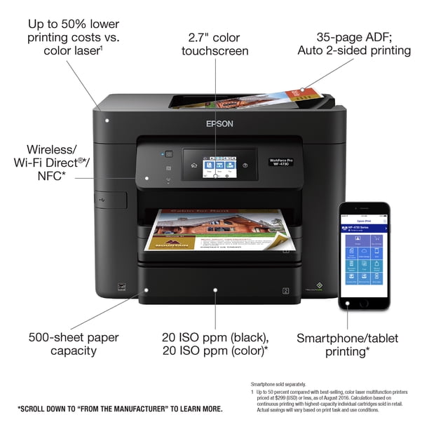 Epson Workforce Pro Wf 4730 Wireless All In One Color Inkjet Printer Copier Scanner With Wi Fi Direct Walmart Com Walmart Com