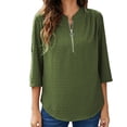 thumbnail image 1 of Blusa Cremallera Volantes Espalda Estampado de puntos Manga tres cuartos Cuello redondo Tops de moda para mujer, 1 of 5