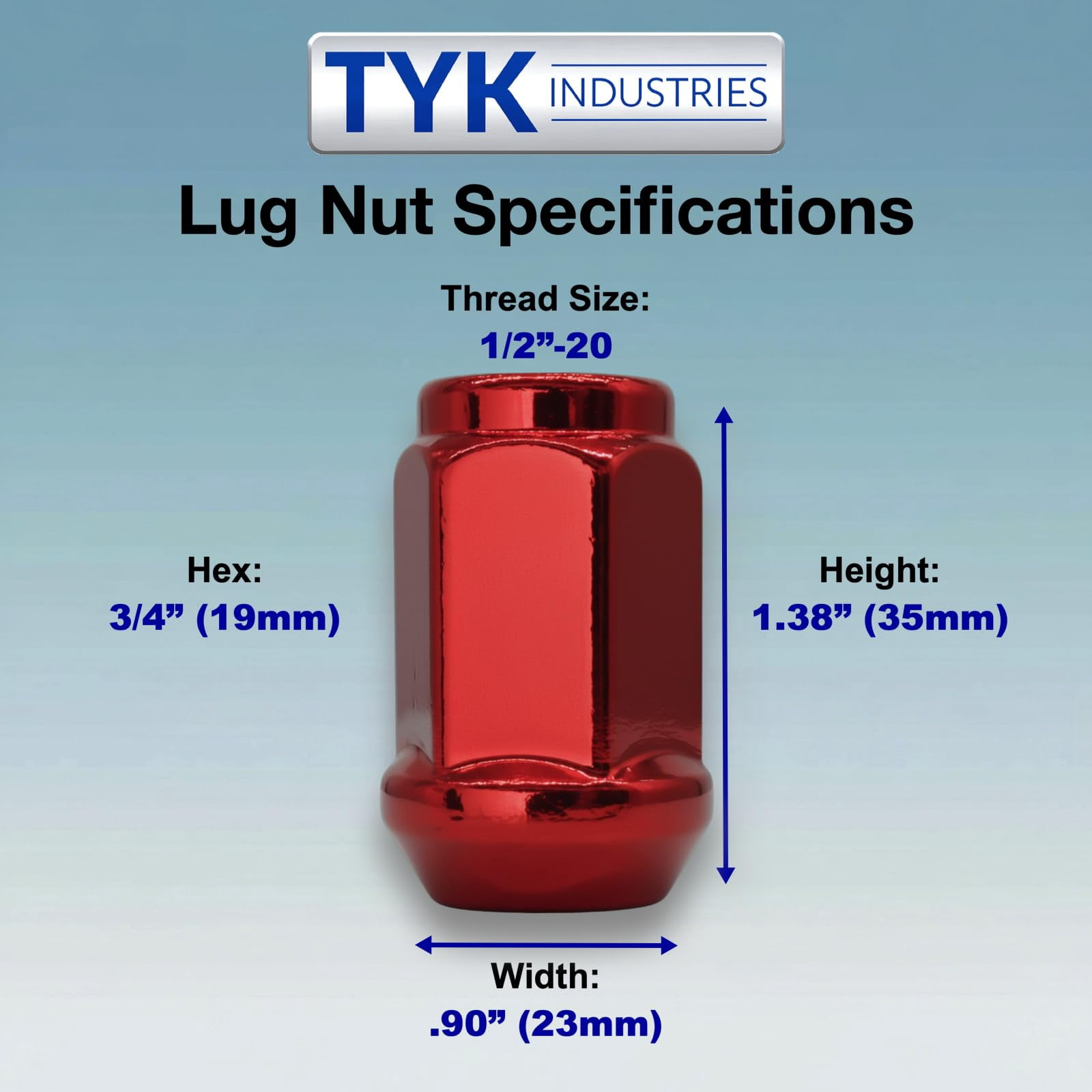24 Red 1/2 Closed End One Piece Bulge Acorn Wheel Lug Nuts - 3/4, 19mm Hex - 1.38 Inch Tall - Fits Many Boat Trailers, Buick, Cadillac, Chevrolet, Dodge, Ford, Jeep