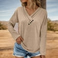 thumbnail image 2 of Fiaer.Oversized Tshirts for Women.Womens V Neck Long Sleeve T Shirts.Women's Casual Trendy Side Button Decor Going out Tops Beige M, 2 of 6