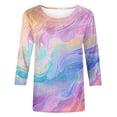 thumbnail image 4 of Jewelreauty Women Summer Graphic Shirts 3/4 Sleeve Round Neck Print Pullover Tops Loose Casual Lightweight Tee (XL, Light Blue), 4 of 5