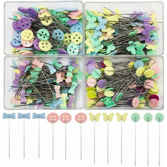 400 pcs Sewing Pins Flat Head Straight Pins, findTop Bow Shape, Tooth Shape, Button, Bow Shape, Used for Manual Sewing, Patchwork Fixing and DIY Decoration