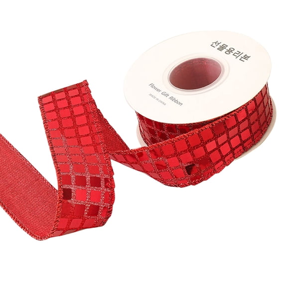 10-Yard Red Mesh Wired Ribbon with Satin Backing, Double-Sided Reflective Holiday Ribbon for Homecoming Mums, Christmas Tree Bows, Wreaths, Gifts and DIY Crafts