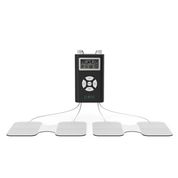 Estimulador muscular PurePulse Duo de doble canal TENS y EMS: 14 modos para aliviar el dolor crónico, temporizador de tratamiento ajustable, incluye electrodos reutilizables, bolsa de almacenamiento y