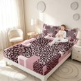 thumbnail image 3 of Manfei Leopard Patchwork Bed Sheets, Cheetah Print Fuul Size Sheets, Pink and Black, Pink Reversible 4 Pieces1 Flat Sheet + 1 Fitted Sheet + 2 Pillowcases, 3 of 6