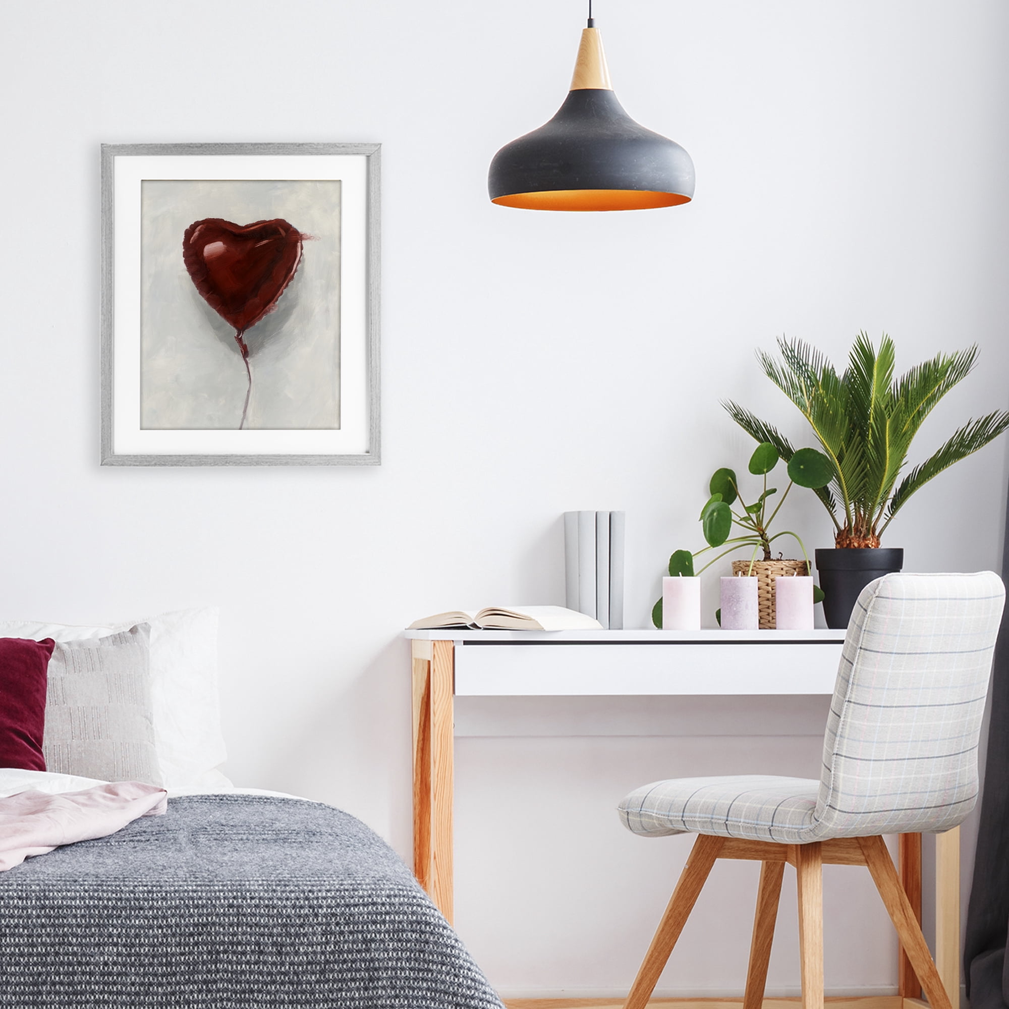 Stupell Industries Heart Shaped Balloon Gray Framed Print Under Glass, design by Ethan Harper