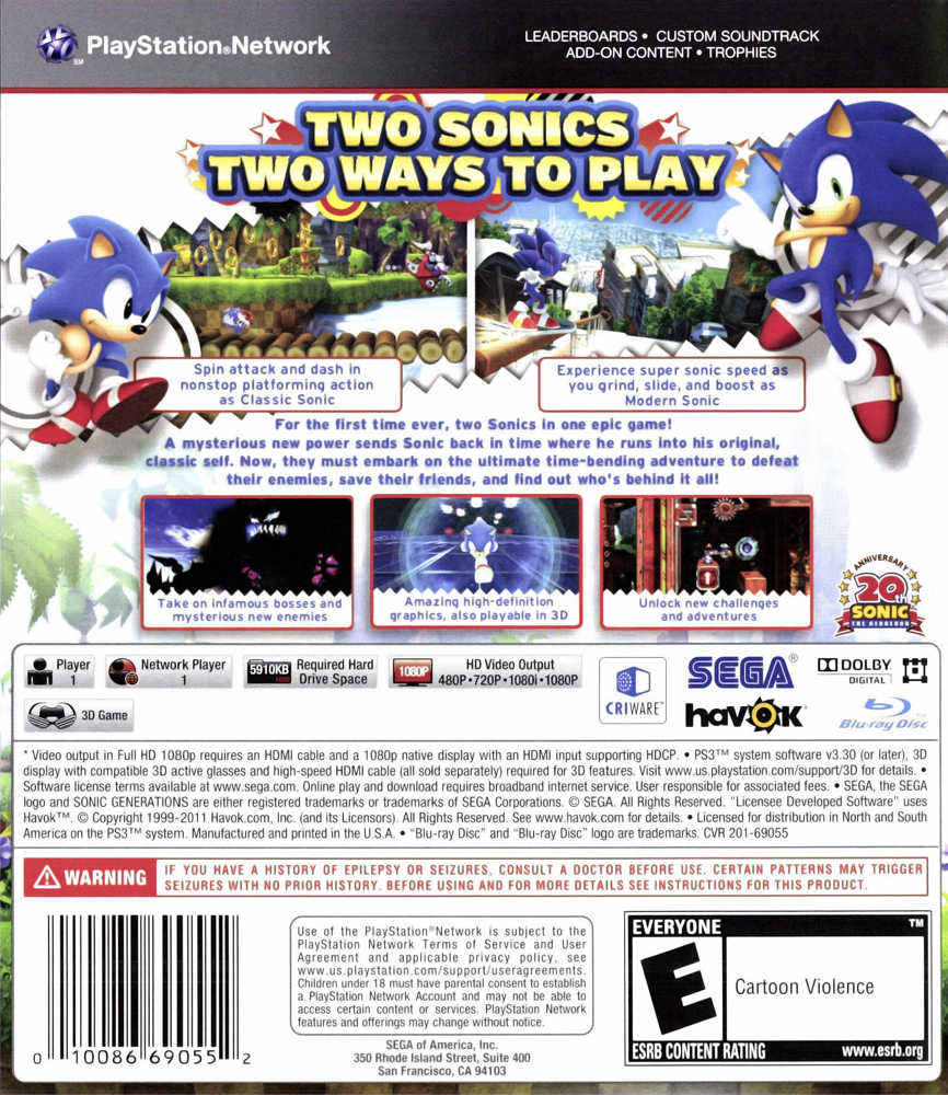 Sonic Generations, Sega, PlayStation 3, [Physical], 69055 - image 2 of 7