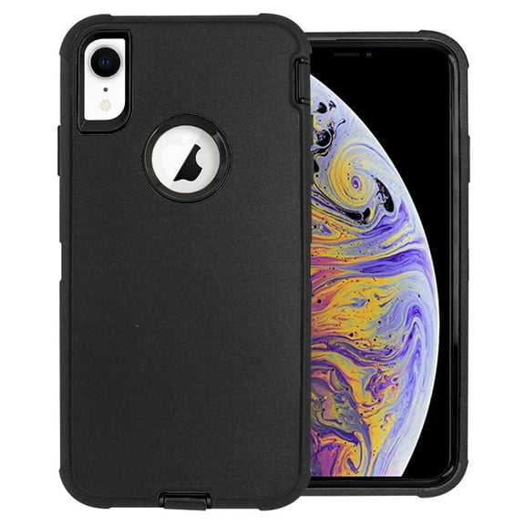For Apple iPhone XR Slim Defender Shockproof Hybrid Case Cover - Black Black