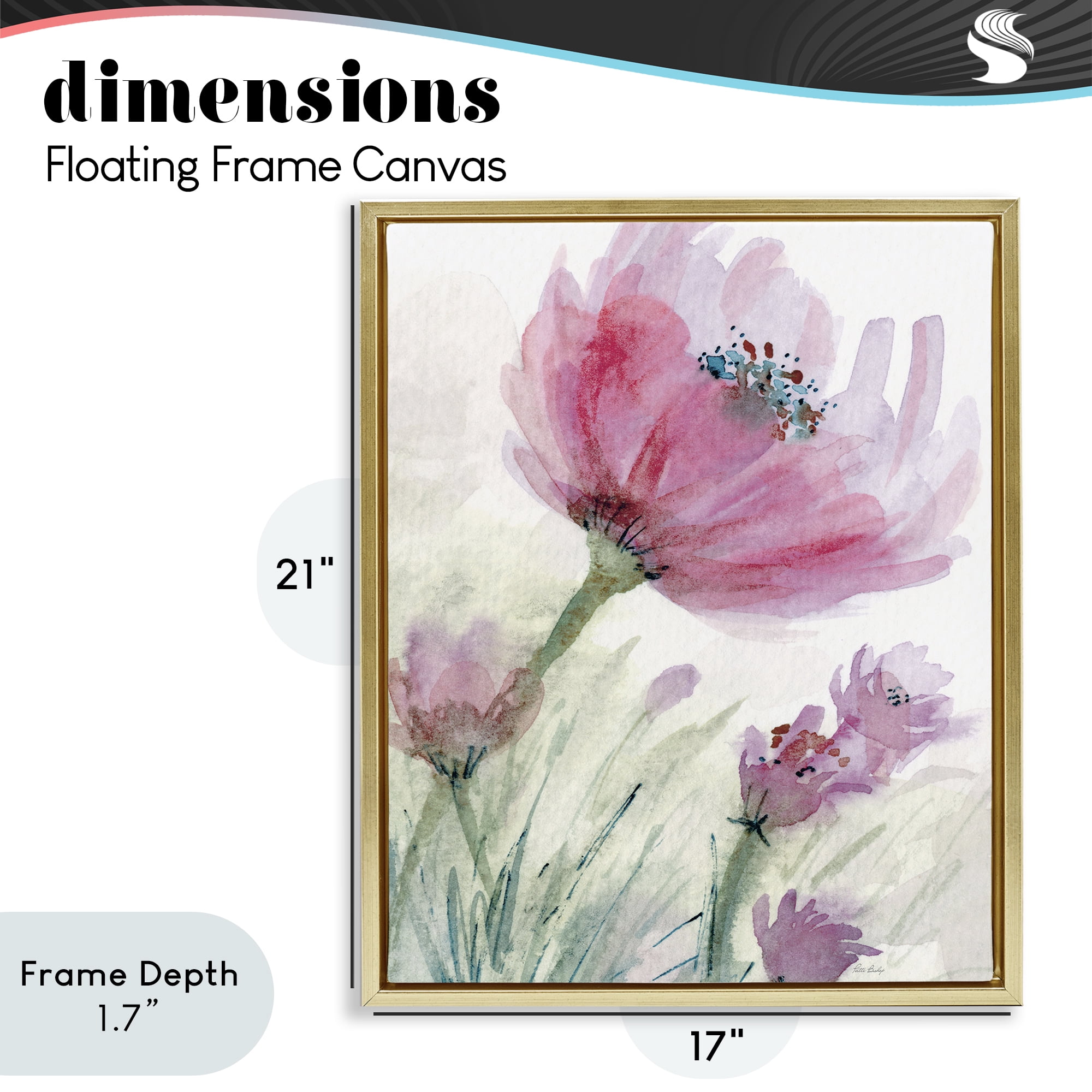Stupell Industries Pink Flower & Speckled Stamen Gold Framed Floater Canvas Wall Art, design by Patti Bishop