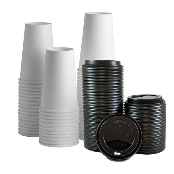 16 oz Disposable Paper Coffee Cups with Lids 100 sets