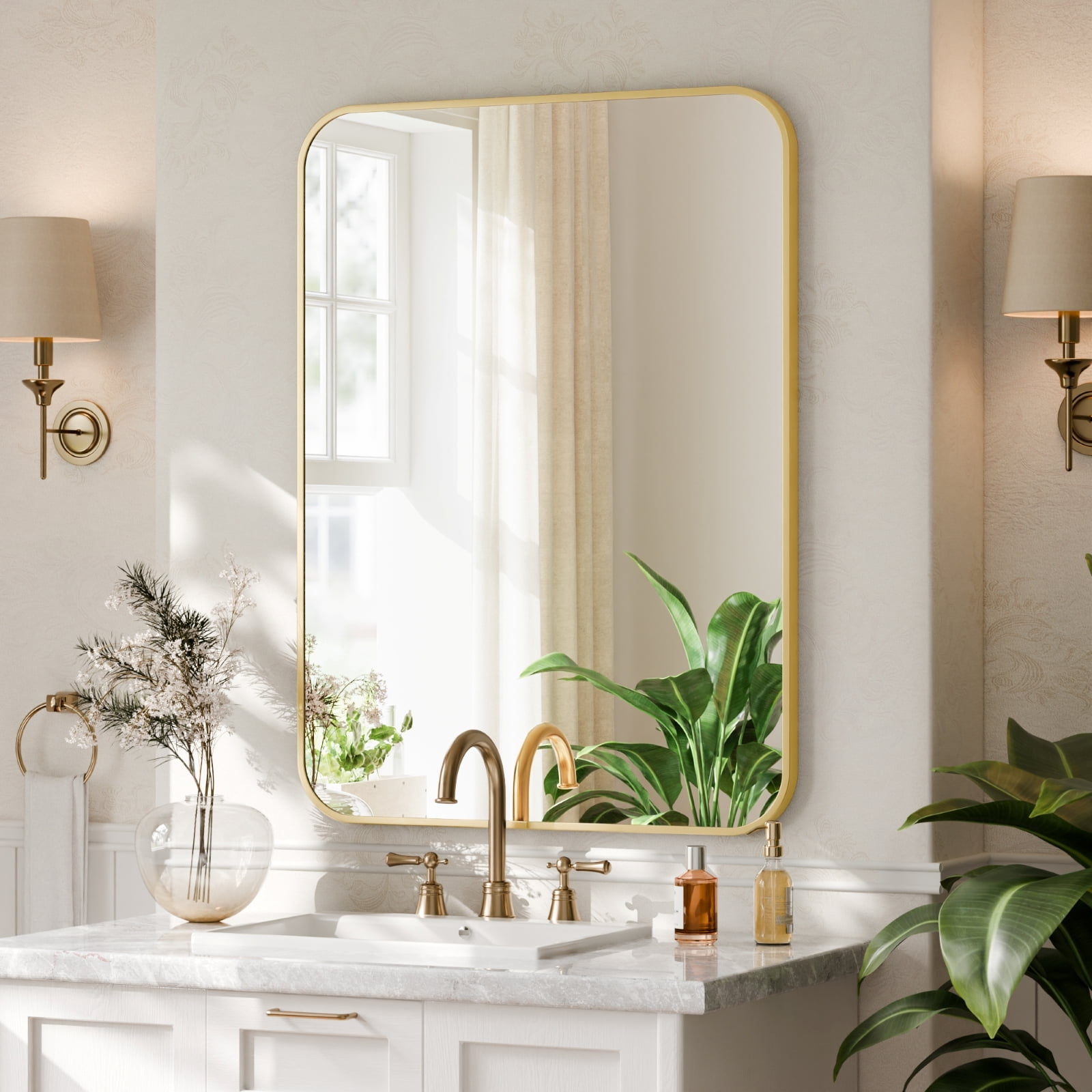 SHATTERVIEW 20"x28" Bathroom Mirror Wall-Mounted Vanity Mirror with Rectangular Metal Frame, Gold