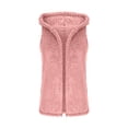 thumbnail image 4 of Women's Mid-Length Sleeveless Vest, Double Sided Plush Fleece Jacket, Hooded Soft Outerwear, Solid Color Casual Wear, Diagonal Embossed Design, Autumn Winter Layering Piece Pink S, 4 of 5