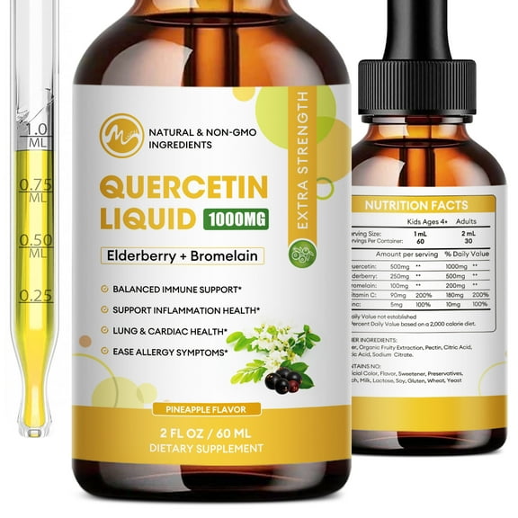 (2 Pack)Quercetin Liquid Drops, Quercetin Supplements, Quercetin with Bromelain Elderberry Vitamin for Immunity Health Respiratory Health Skin Care, 2 Fl oz