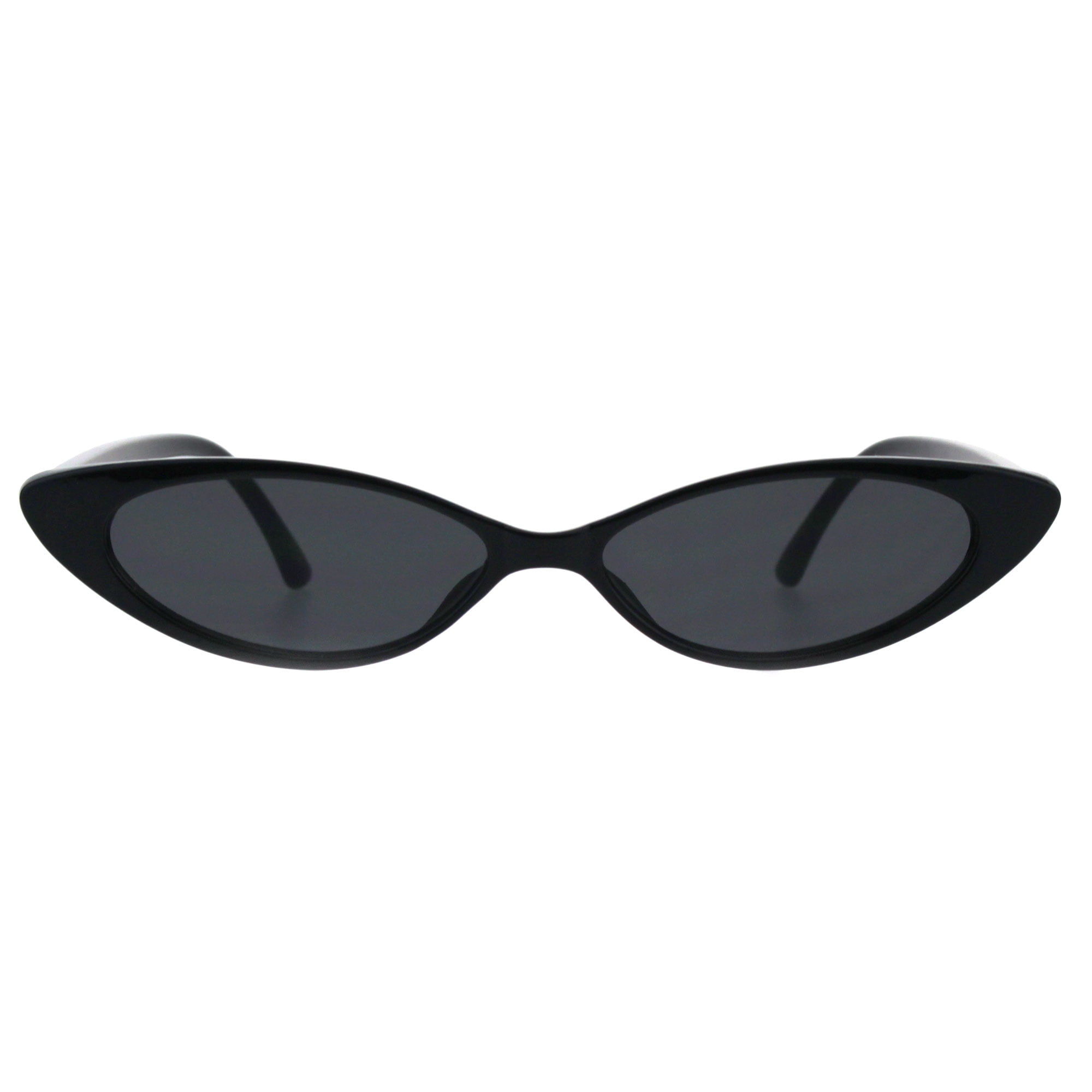 Womens Narrow Thin Cat Eye Plastic Gothic Retro Sunglasses All Black 