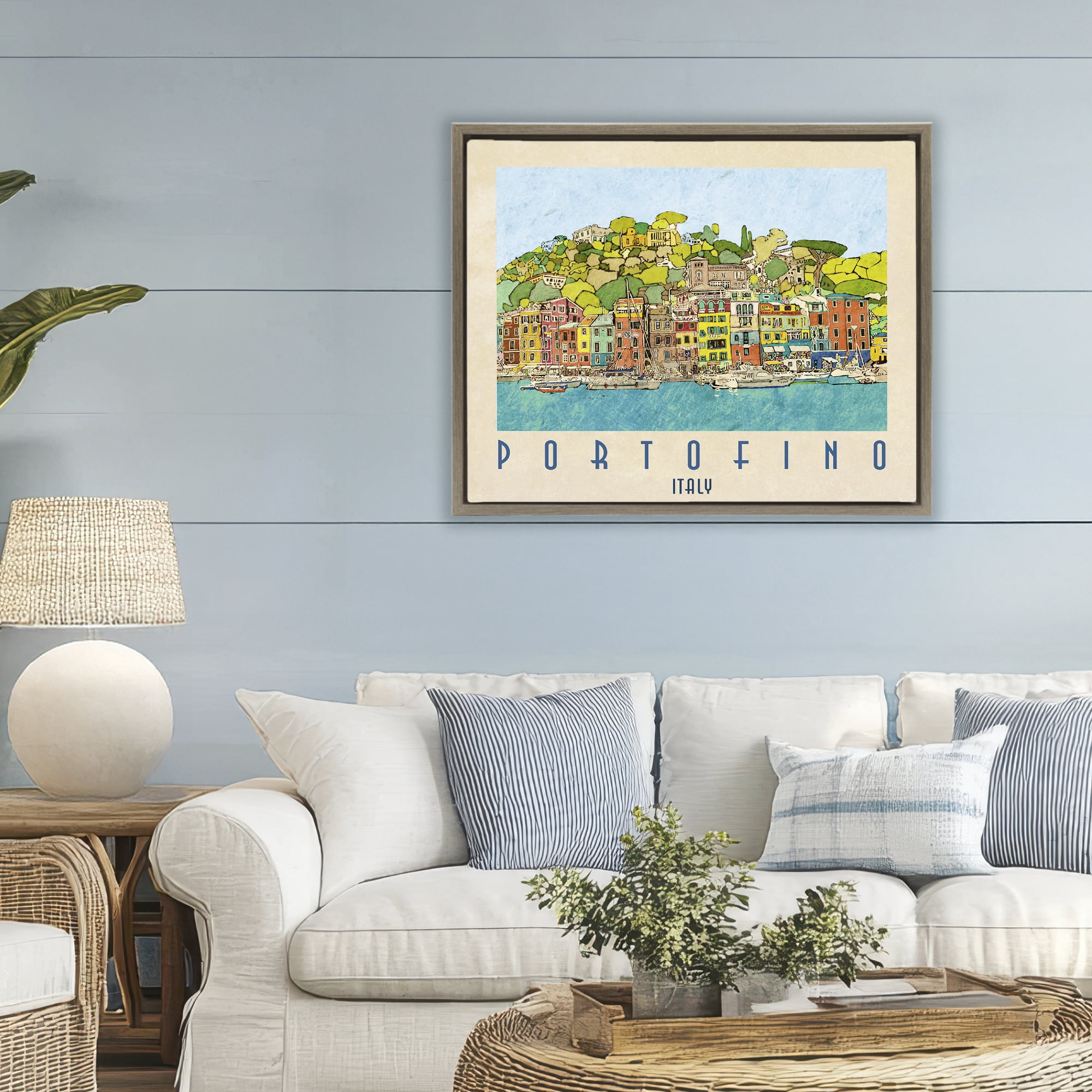 Stupell Industries Portofino Architecture Poster Brown Framed Floater Canvas Wall Art, design by Ynon Mabat