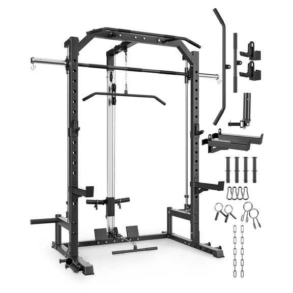 JoanKaren all-in-one Smith Machine with Cable Crossover System,1000 lbs Multifunctional Squat Rack for Home Gym Strength Training
