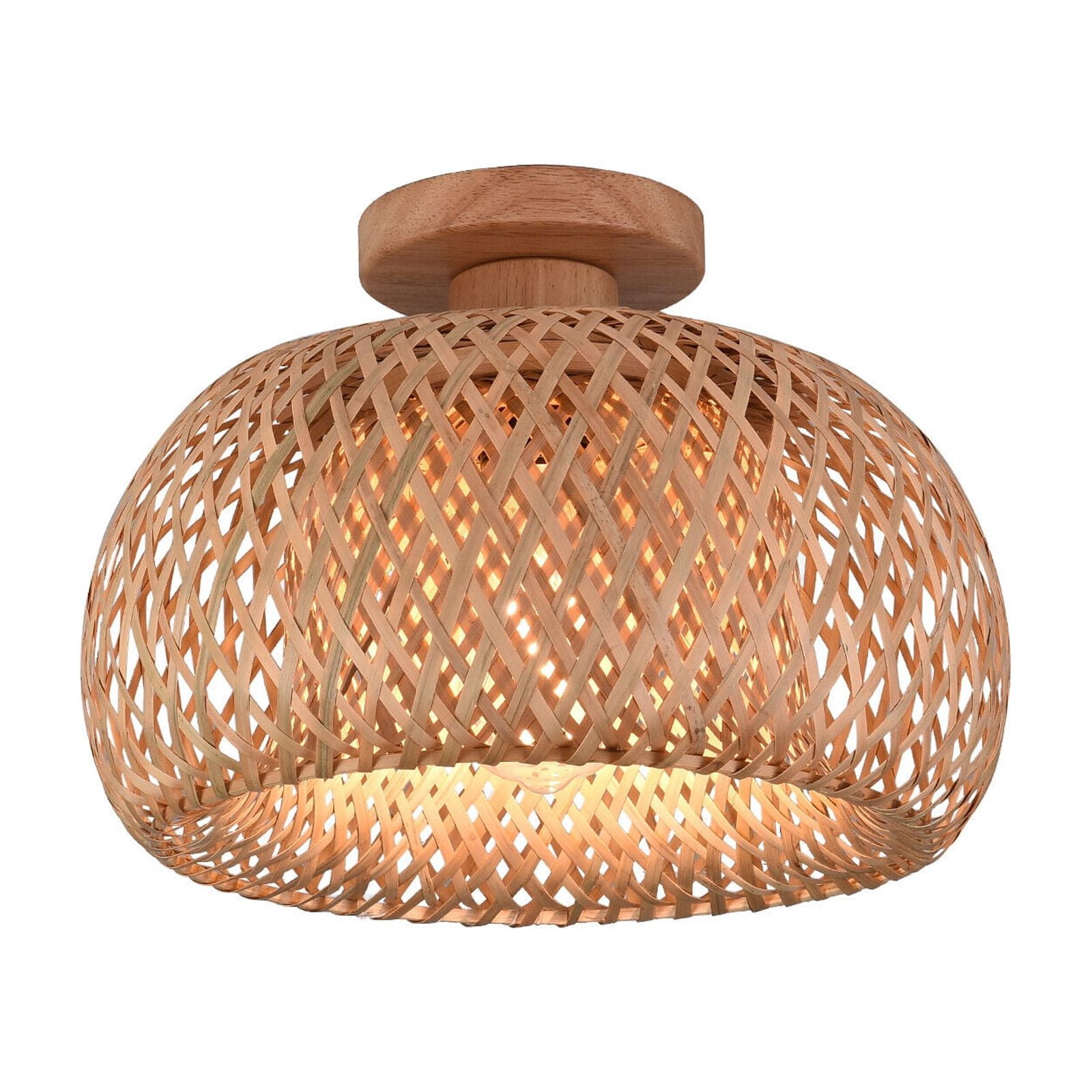Ceiling Light Fixture Semi Flush Mount Lamp Vintage Bamboo Wicker Rattan Lantern
