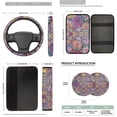 thumbnail image 7 of Binienty Boho Floral Car Seat Covers with Matching Steering Wheel Cover Center Console Cushion Seat Belt Covers Coasters Automotive Interior Decor Set for SUV Truck Van Sedan, 7 of 7