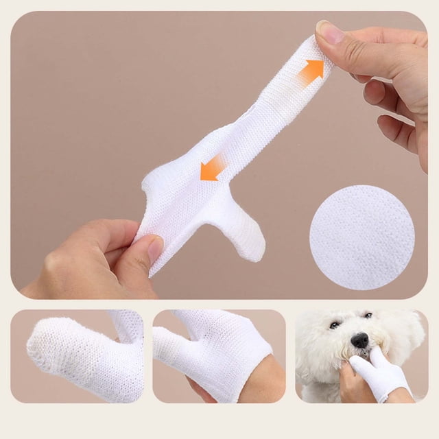 Dog Or Cat Finger Toothbrush 2 Fingers Cots Design For Easy Teeth Cleaning Care For Cats Dogs Washable Reusable White