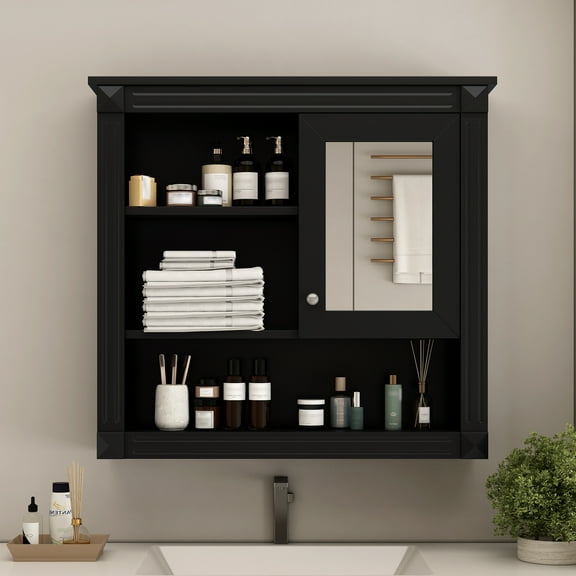 MAYEERTY 32'' Bathroom Wall Cabinet with Mirror, Wall Mounted Medicine Cabinet – 4 Shelves, Adjustable, Over Toilet Storage