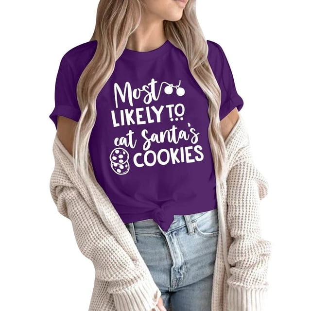 Débardeurs à Col Imprimé de Noël pour Femmes Manches Courtes T-Shirts Décontractés en Coton