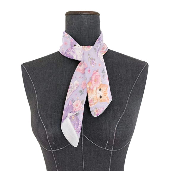 Square Scarf 24x24 Inch Floral Kittens Pattern Graphic Silky Satin Sun Protection Neck Scarf for Women Multi-Purpose Head Wrap Bandana for Hair Bag Decoration