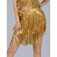 thumbnail image 4 of FEOYA Womens Belly Dance Hip Fringe Scarf Latin Dance Hip Scarf with Tassels Sequins Wrap Scarf Skirt for Music Festival Rave Party Clothing Gold, 4 of 7